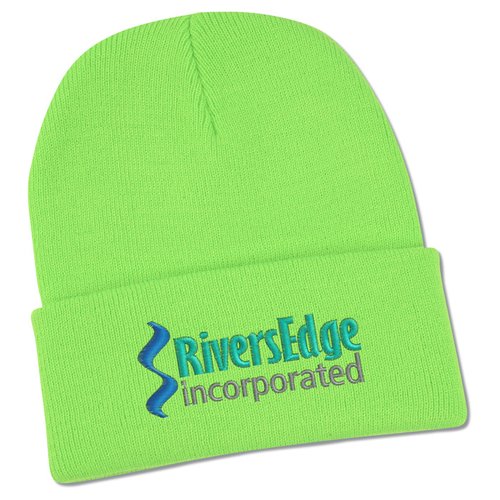 Additional Image 1 - a green beanie with blue text