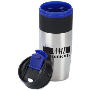 Additional Image 3 - a stainless steel and blue tumbler