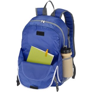 Additional Image 1 - a blue backpack with a yellow book and a bottle