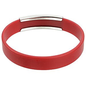 Additional Image 2 - a red rubber bracelet with a silver metal bar