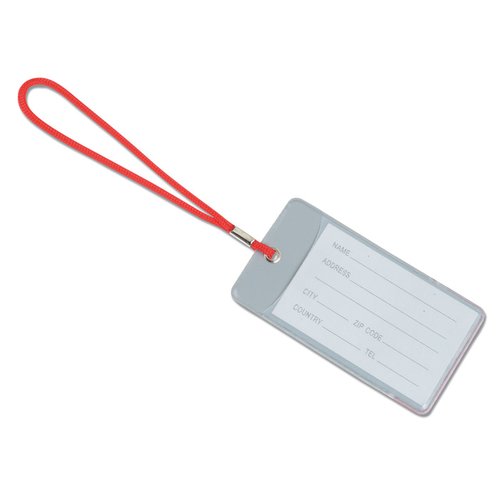 Additional Image 1 - a white tag with a red strap