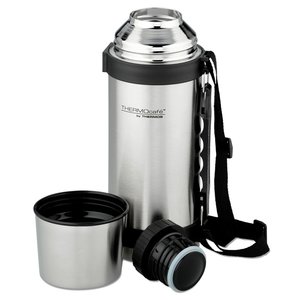 Additional Image 2 - a silver thermos with a black strap