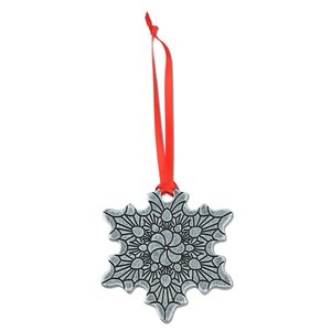 Additional Image 1 - a snowflake shaped ornament with a red ribbon