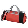 a red and black duffel bag