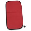 a red case with a black button