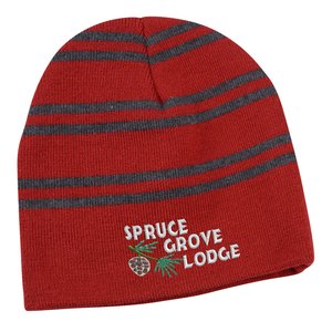 Additional Image 1 - a red beanie with blue stripes