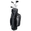 a black golf bag with clubs