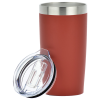 a red and silver tumbler