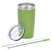 a green cup with a magnifying glass and straw