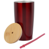 Additional Image 1 - a red cup with a wooden lid and a straw