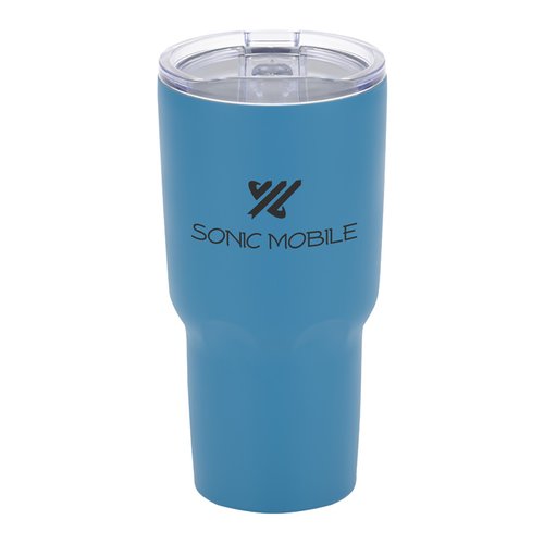 Additional Image 2 - a blue tumbler with a black logo