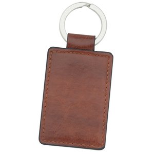 Additional Image 1 - a brown leather keychain with a white ring