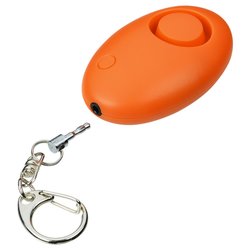 an orange alarm with a key chain