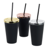 View Image 3 of 3 of Matte Rubberized Tumbler with Straw - 16 oz. - Metallic Lid