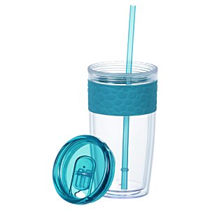 Additional Image 1 - a clear plastic cup with a blue lid