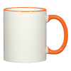 a white and orange mug