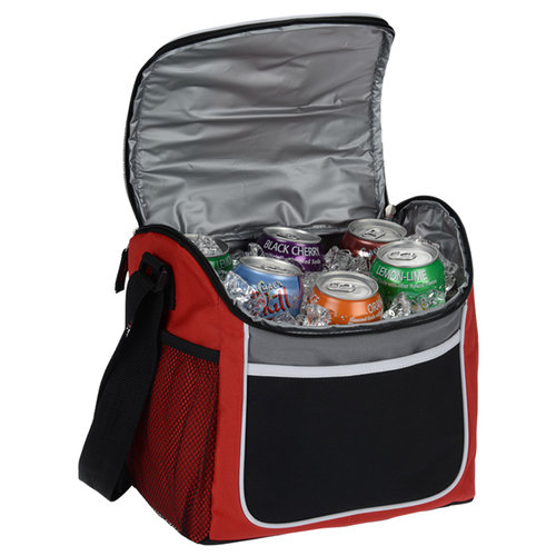 Additional Image 3 - a red and black cooler bag with bottles inside