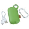 a green keychain with a white cord