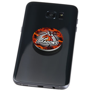 Additional Image 1 - a black cell phone with a red logo on it