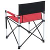 a red and black folding chair