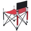 a red and black folding chair