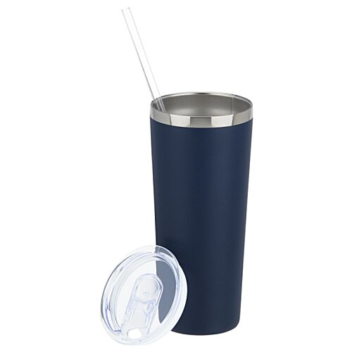 Additional Image 1 - a blue and silver tumbler with a straw