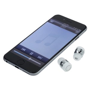 Additional Image 3 - a black cellphone with a white screen and two small ear buds