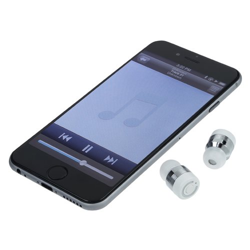 Additional Image 3 - a black cellphone with a white screen and two small ear buds
