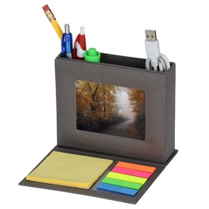 Additional Image 2 - a black and grey desk organizer with pens and markers