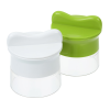 a couple of plastic containers with green lids