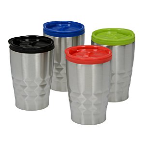 Additional Image 2 - a group of stainless steel cups with colorful lids