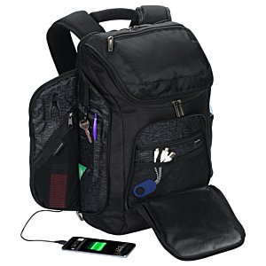 Additional Image 4 - a black backpack with a usb charging device