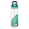 a water bottle with a green lid