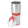 a silver and red thermos