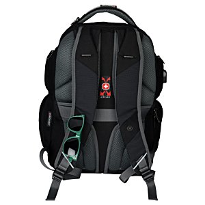 Additional Image 3 - a black backpack with a red and black strap