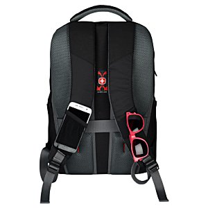 Additional Image 3 - a black backpack with a phone and sunglasses