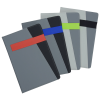 a group of grey rectangular objects with different colored stripes