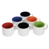 a group of cups with different colors of paint