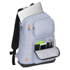 a backpack with a laptop and other items in it