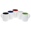 a group of white mugs with different colors