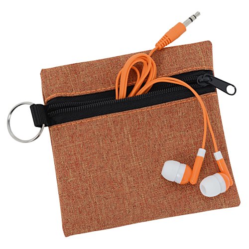 Additional Image 2 - a brown square with white earbuds and a black zipper