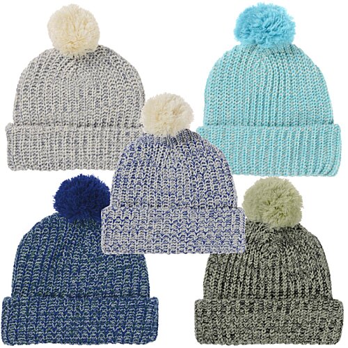 Pom Pom Beanie with Cuff - Patch Image 3 of 3