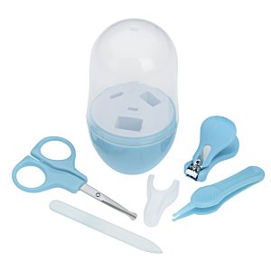 Additional Image 2 - a blue and white baby nail clippers and a blue bottle