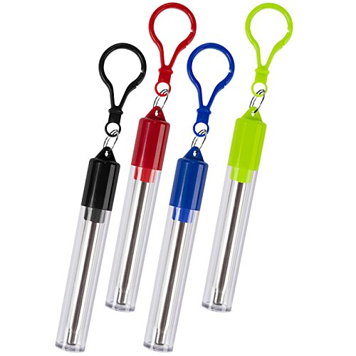 Telescopic Stainless Straw in Carabiner Case - Laser Engraved Image 2 of 4