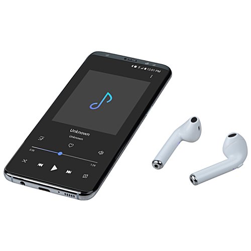 Additional Image 2 - a black cellphone and white earbuds