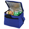 a blue cooler bag with food in it