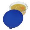 a blue lid and a bowl of soup