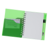 a green and white notebook