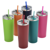 a group of colorful drinks with straws