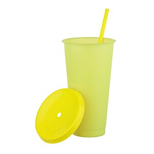Additional Image 1 - a yellow plastic cup with a straw